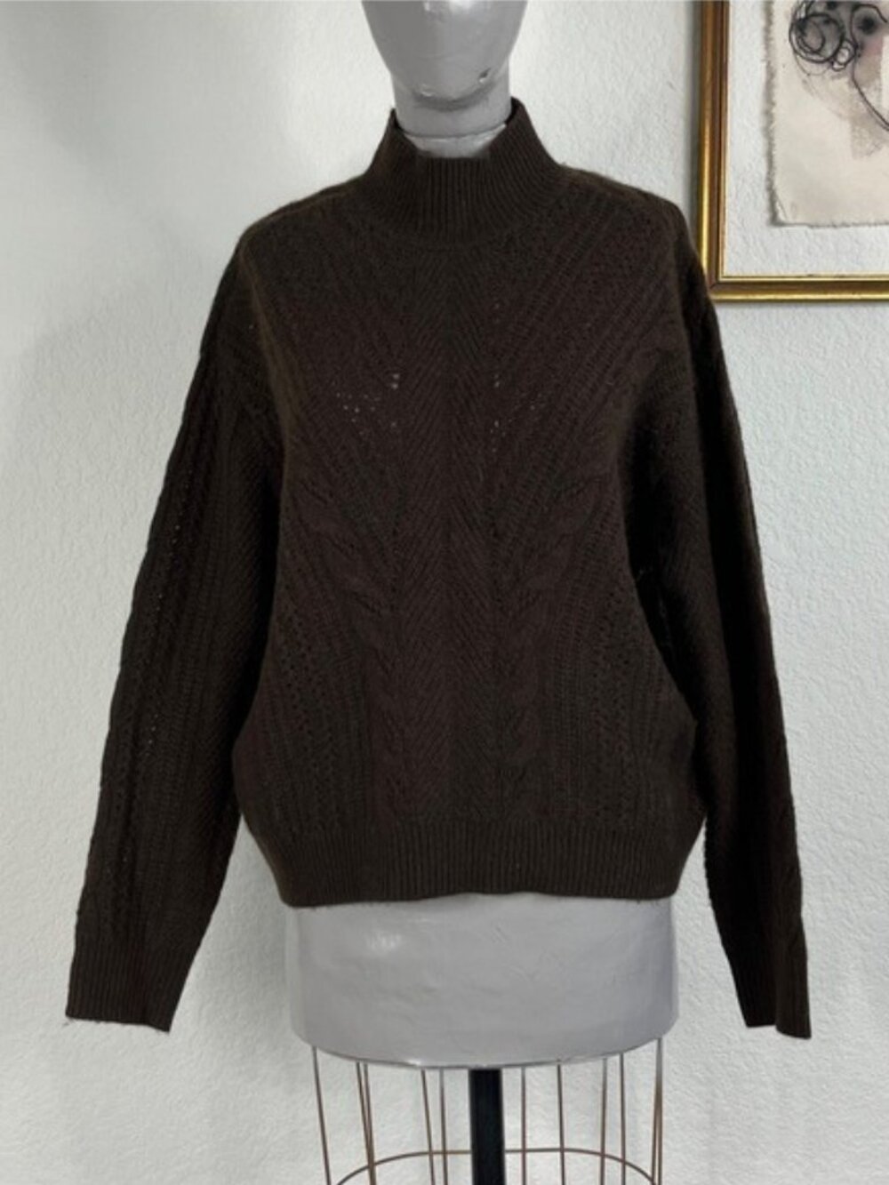 From Future Cashmere Perforated Brown Mock Neck Sweater